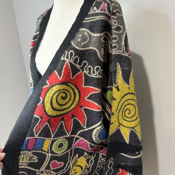 Omychic Abstract Print Knit Long Cardigan Sweater Coat - Picture 2 of 6